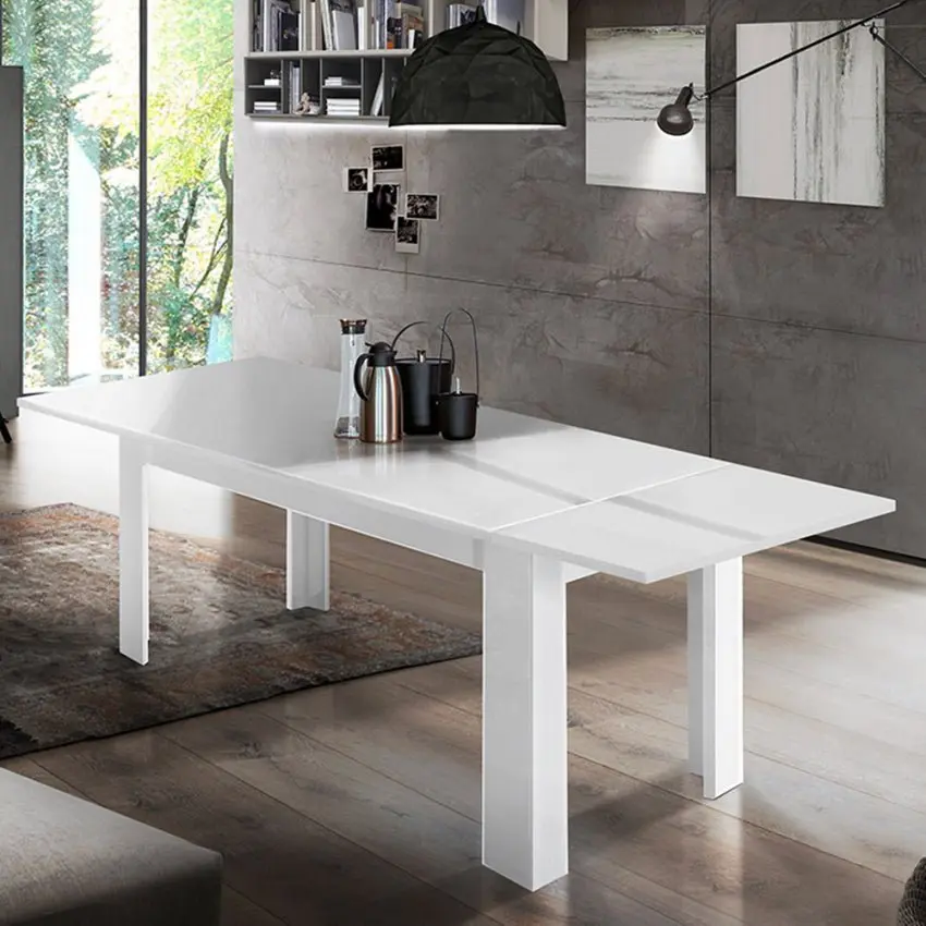 Tavolo Allungabile JESI 140, Design Moderno, Colore Bianco Lucido - Image 2