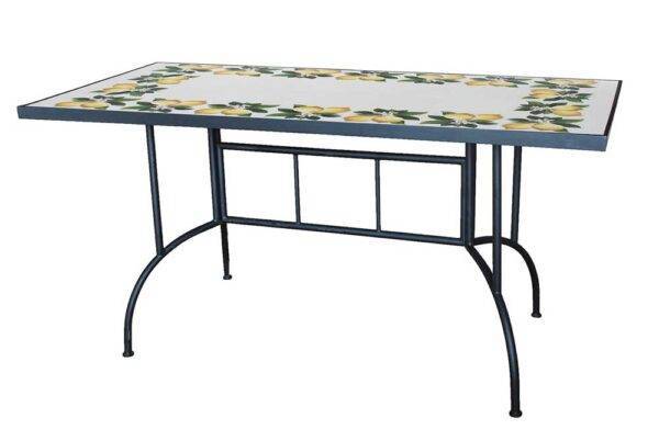 Tavolo Mosaico Lemon 80x150 cm – Ferro verniciato, piano in ceramica decorata