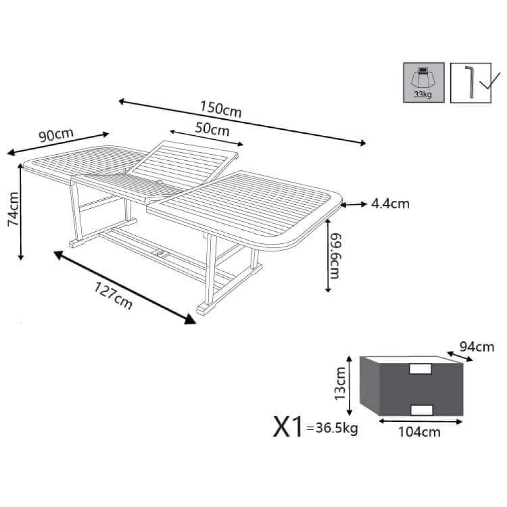 Tavolo Double rettangolare allungabile in legno di acacia cm 150/200x90 - Image 3