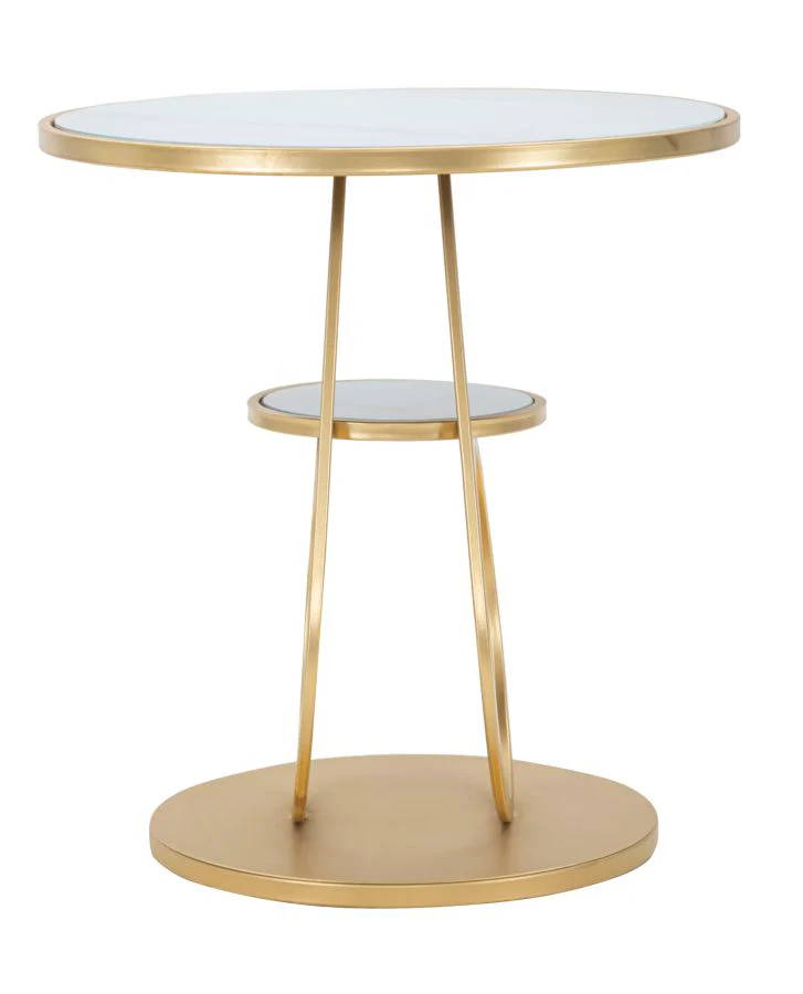 Tavolo Rotondo Ring Double Ø 55x60 cm in Vetro e Metallo Dorato - Image 2