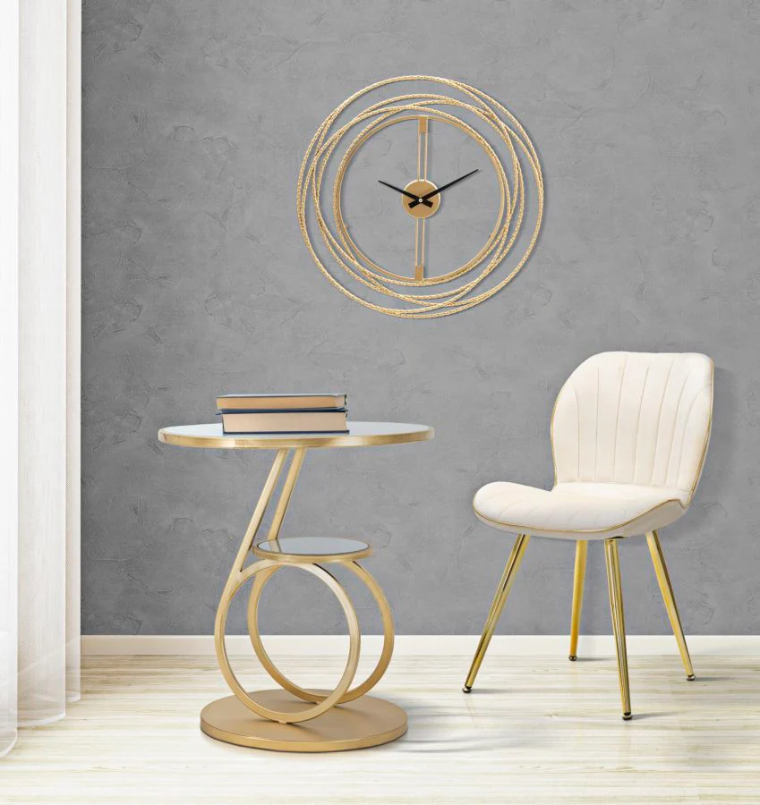 Tavolo Rotondo Ring Double Ø 55x60 cm in Vetro e Metallo Dorato - Image 7