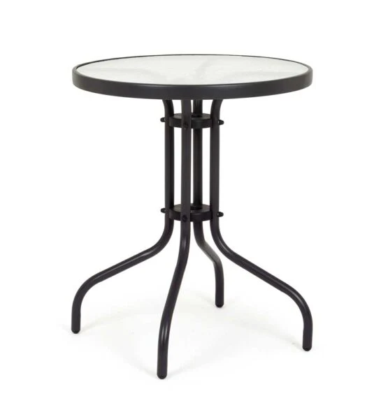 Tavolo da Esterno in Acciaio Nero Ø60 cm – Piano in Vetro Temperato