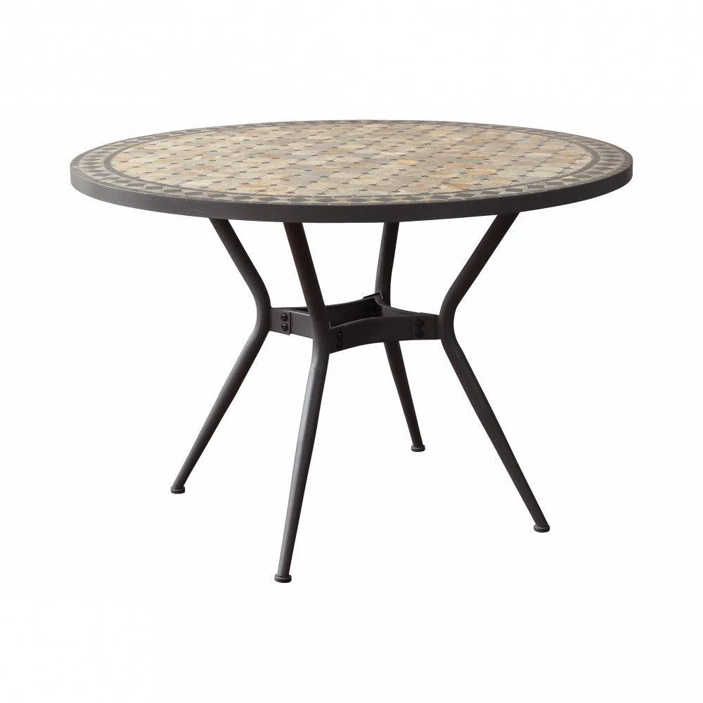 Tavolo da Esterno Dionisio Ø 110 - Forma Rotonda, Mosaico Beige/Antracite