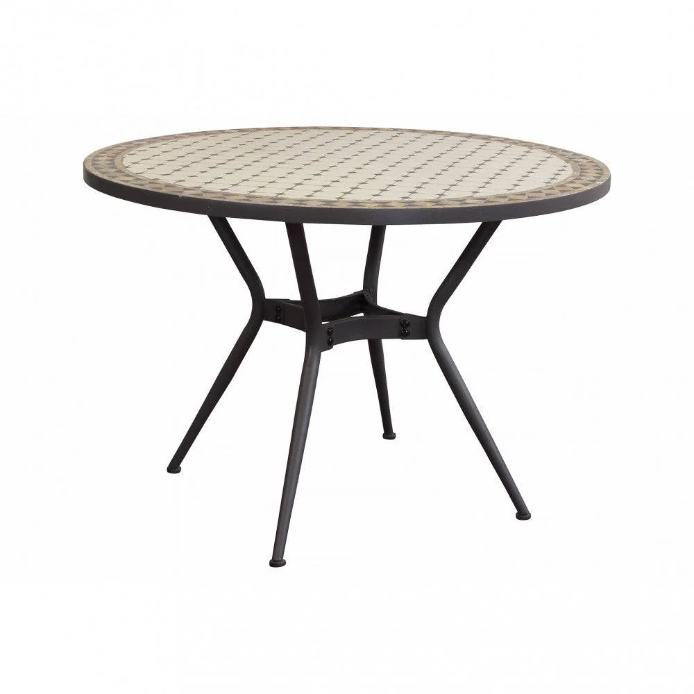 Tavolo da Giardino Ceramica, Prometeo Ø 110, Forma Circolare, Color Beige-Antracite