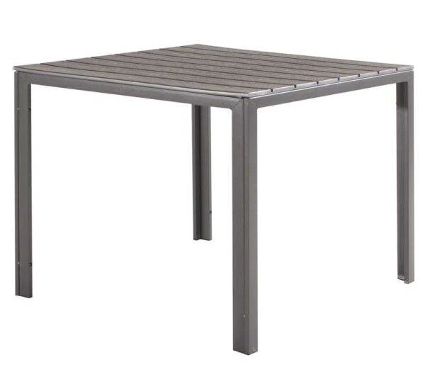 Tavolo Tenerife 78x78x74h cm – Struttura in Metallo e Piano HDPE Effetto Legno Grigio