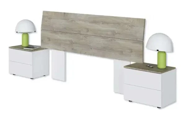 Set Testiera Letto Matrimoniale con 2 Comodini - Bianco Artik e Rovere Alaska - Image 2