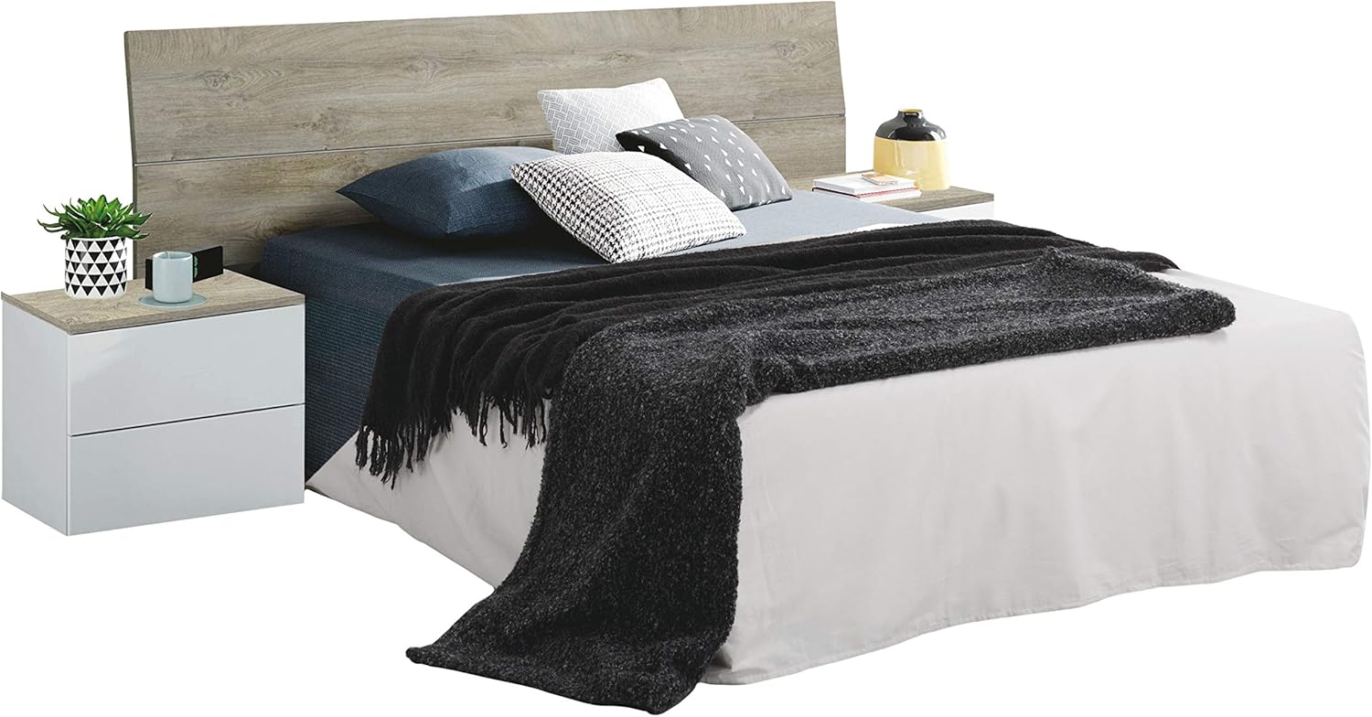 Set Testiera Letto Matrimoniale con 2 Comodini - Bianco Artik e Rovere Alaska - Image 4