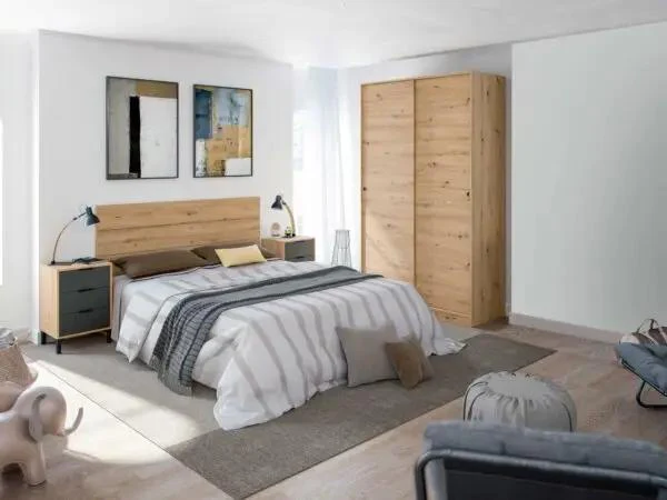 Testiera matrimoniale con 2 comodini Rovere nodi - Grigio antracite - Image 2