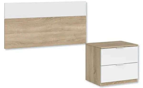 Testiera per letto singolo e comodino Rovere Canadian - Bianco Artik - Image 2