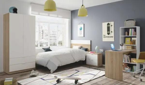 Testiera per letto singolo e comodino Rovere Canadian - Bianco Artik - Image 3