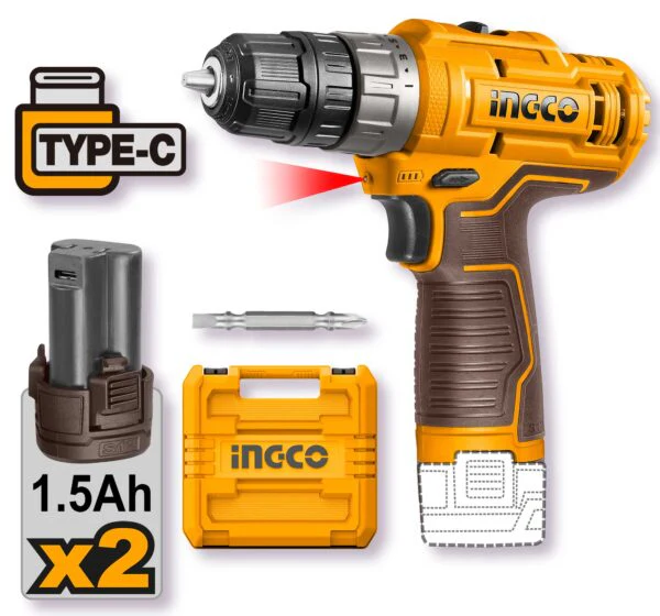 Trapano avvitatore 12V, 20 Nm, con 2 batterie 1.5Ah e valigetta