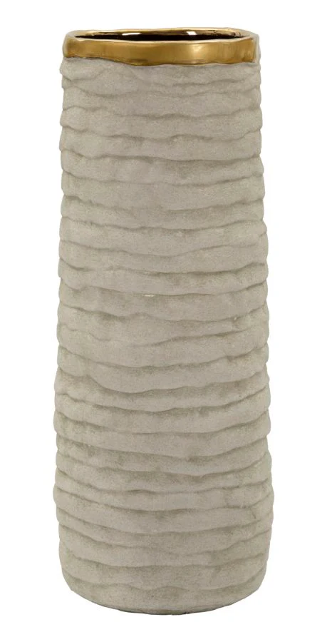 Vaso Cilindrico In Ceramica Colore Lime Con Ampia Apertura Interno Dorato Luminoso Alto 40 Cm