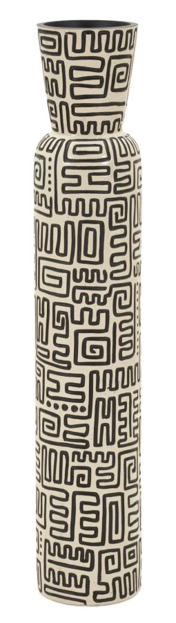 Vaso Resina Nairobi Alto Polyresin Diametro 16 Cm Altezza 86 Cm Apertura 12,5 Cm Con Motivi Tribali Moderni