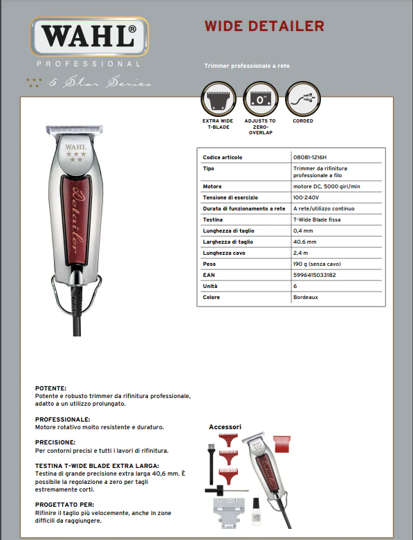 WAHL PROFESSIONAL TAGLIACAPELLI DETAILER EXTRA WIDE T-BLADE - Image 3