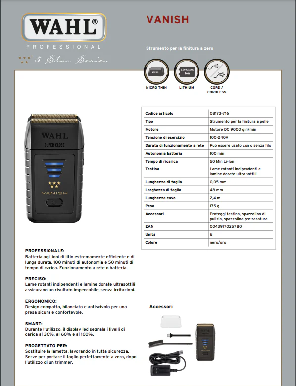 WAHL TAGLIACAPELLI VANISH RASOIO ELETTRICO FINITURA - Image 8